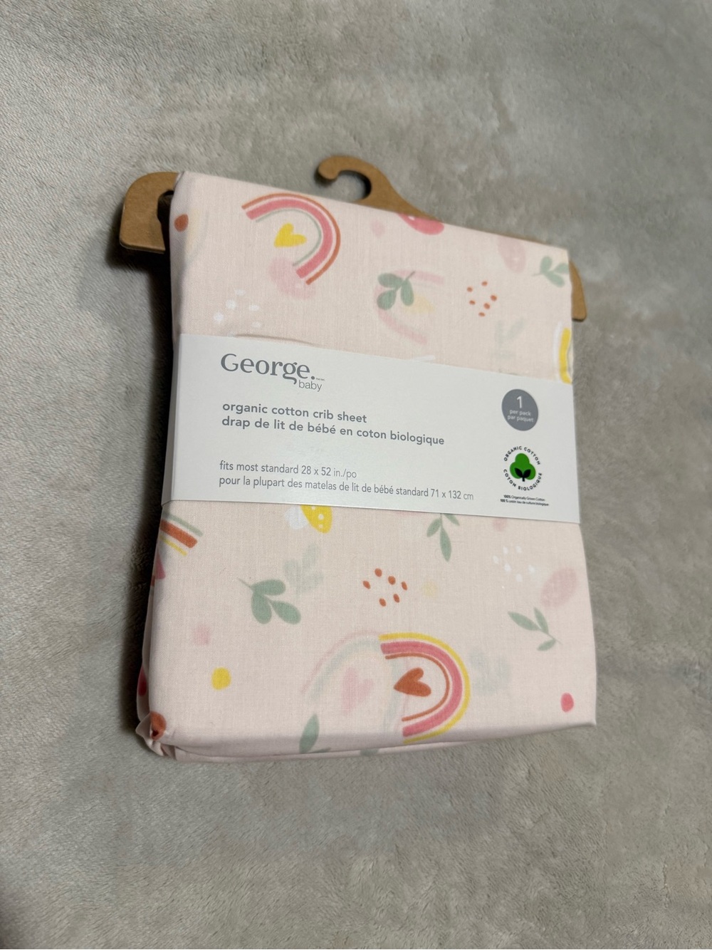 George Baby Pink Rainbow & Floral Organic Crib Sheet